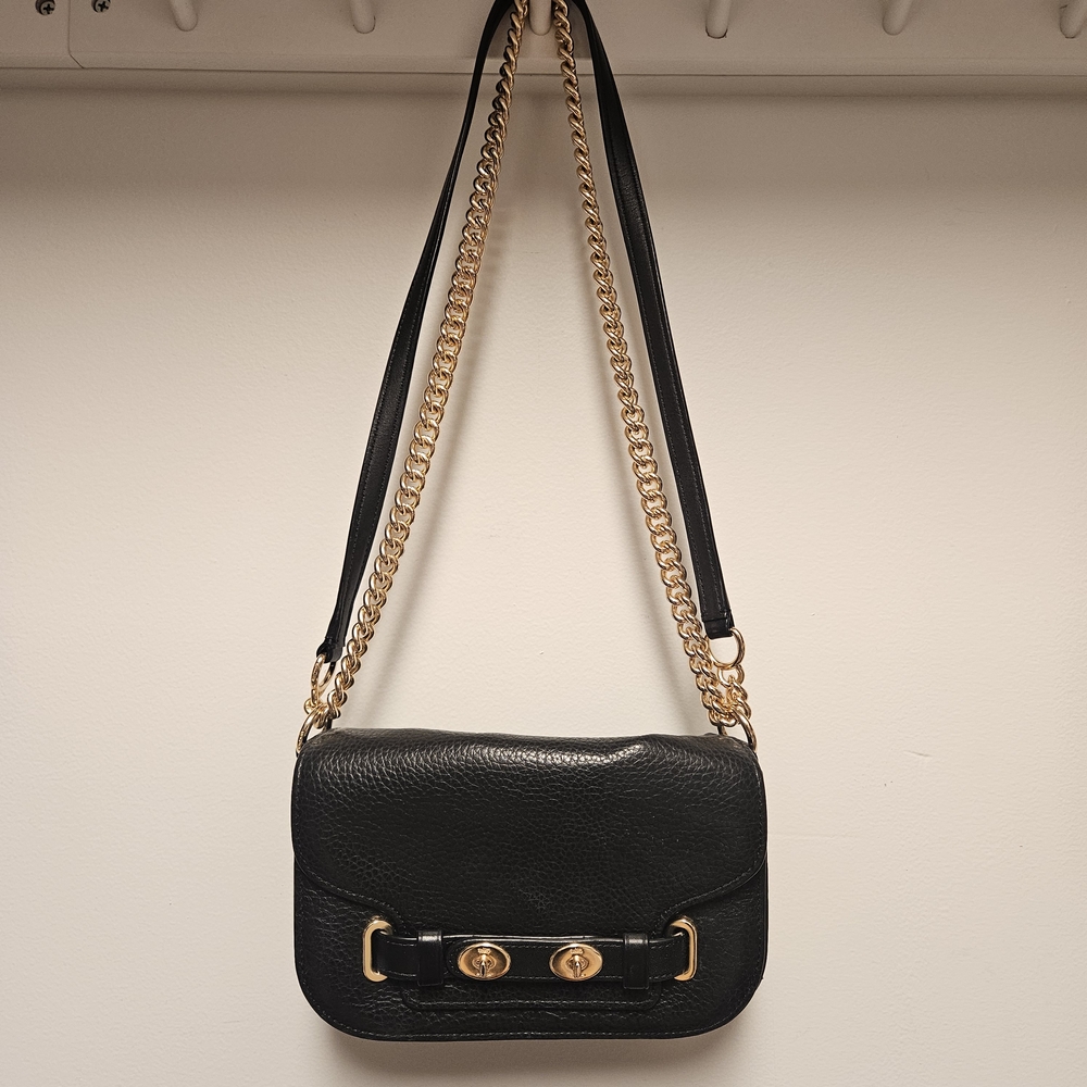 Coach Black Leather Crossbody Bag with Gold Accents